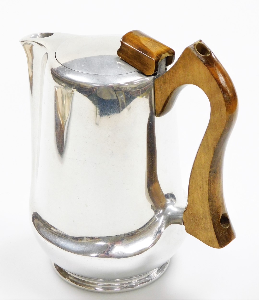 A Piquot ware four piece tea service, comprising coffee pot, milk jug, sugar bowl, teapot and tray. - Image 2 of 3