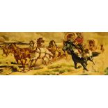 Terence Shelbourne (1930-2020). Western cowboy scene, with figure riding with carriages, oil on