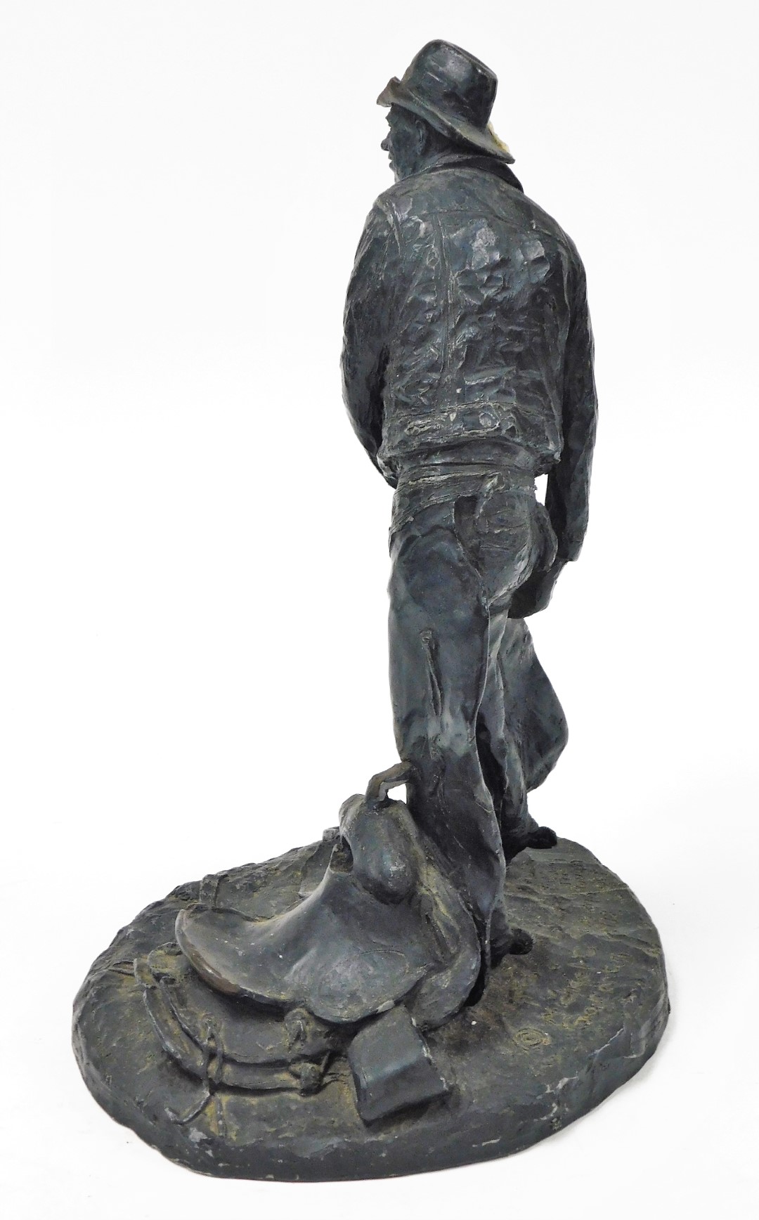 After Michael C Garman. Taking The Rough Off, bronze finished resin figure of a cowboy, signed and - Image 2 of 8