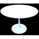 A 1970's Arkana white Tulip table, of circular form on an inverted stem and circular foot, unsigned,