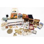 A quantity of costume jewellery and trinkets, to include necklace, shell necklace, religious