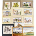 Terence Shelbourne (1930-2020). Mounted watercolours and pencil sketches, to include Billinghay