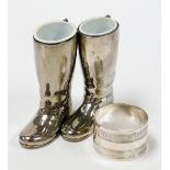 A group of silver and other wares, to include a silver napkin ring, of reeded decoration, stamped