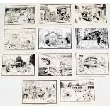 Terence Shelbourne (1930-2020). A group of pen and ink cartoons relating to local places and