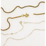 Two chains, comprising a modern chain, gold coloured, marked 800, (AF), 4.5g, and a fine link 9ct