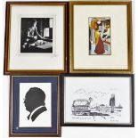 A group of cartoonist and other framed pictures and prints, to include New Buttons on the Old