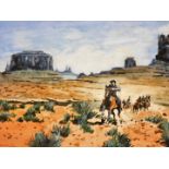 Terence Shelbourne (1930-2020). Cowboy scene, with riders in the desert, watercolour, signed and