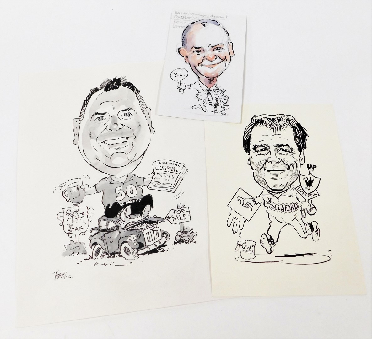 Terence Shelbourne (1930-2020). A group of caricature pen and ink drawings, to include 'Grantham - Image 4 of 7