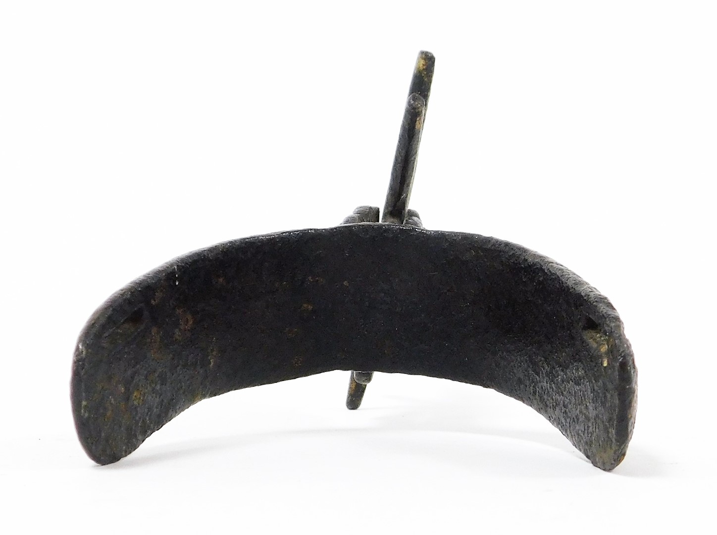 A 19thC iron boot spur, with revolving wheel on boot clip, 16cm long overall. - Image 3 of 3