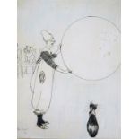Phil May (1864-1903). Clown with balloon, cats and dogs, signed and dated 93, with markings on