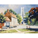 Terence Shelbourne (1930-2020). Street scene with church, oil on board, signed and dated '94, 49cm x