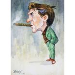 Terence Shelbourne (1930-2020). John Huston, watercolour, signed and dated '95, 30cm x 19cm,