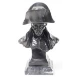 After Lecomte. A bronze bust of Napoleon, dated 82 on a square marble base, 35cm high, 15cm wide.
