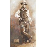 Terry Shelbourne (1930-2020). The Kid Cowboy, acrylic on board, in mahogany frame, 42cm x 75cm.