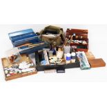 A large quantity of artists materials, to include pallets, paints, brushes, tools, etc. (a