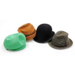 Various hats, comprising a Hepworths Hedform gentleman's top hat, a Auto hat Townsman Tweed, a
