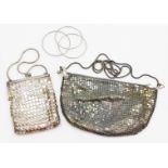 Two ladies evening purses, one steel, with octagonal banded rows on mesh wire, and a further later