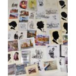 A group of unframed watercolours photographs and Terence Shelbourne prints, to include pencil
