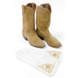 A pair of Wild West suede riding boots and gloves, the light brown boots 35cm high, together with
