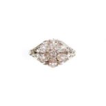A 9ct white gold diamond dress ring, set in a floral cluster, on pierced design shoulders, ring size