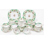 A late 20thC part tea service, decorated in a pattern of green and gold borders with pheasants and
