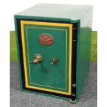 A S Withers & Co of West Bromwich metal safe, painted in green with black and gold coloured banding,