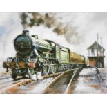 After Terence Shelbourne (1930-2020). LNER locomotive Class D49 Bedfordshire passes Grantham North