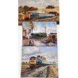 Terence Shelbourne (1930-2020). Railway related scenes, oil on boards, varying sizes. (AF, water