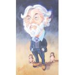 Terence Shelbourne (1930-2020). Caricature of Terry, with two hedgehogs, oil on board, signed and