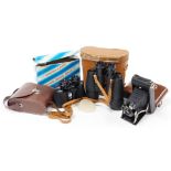 A group of binoculars and cameras, to include a Kodak Brownie in leather case, a set of Boots