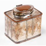 An early 19thC old Sheffield plate tea caddy, of rectangular boxed form with oval lift up lid,