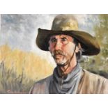 Terence Shelbourne (1930-2020). Lone cowboy, oil on canvas, signed and dated '05, 40cm x 50cm.