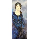 Terence Shelbourne (1930-2020). Figure of a lady in blue dress, oil on board, signed and dated '