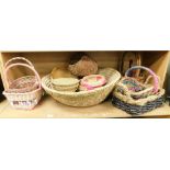 Various woven wicker style and other baskets and bowls. (1 shelf)