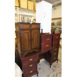 A group of furnishings, to include two hardwood bedside cabinets and an associated writing desk,