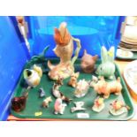Various animal and other ornaments, to include two Beswick pheasants (AF), a Sylvac style green