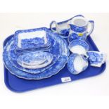 Various blue and white wares, Spode blue and white wares, dinner plates, gravy boats, milk jugs,