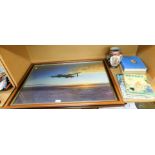 A small group of pictures and books, comprising after Coulson framed print of The Hurricane, in