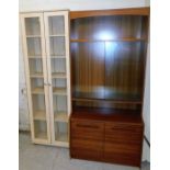 *Two display cabinets, to include a teak display cabinet with open bookcase top above display