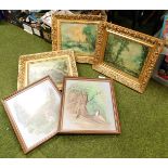 A group of five pictures and prints, to include two prints after Peter Holmes of otters and rabbits,