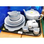 A Johnson Brothers Greydawn pattern part tea service, comprising tea pot, milk jug, sugar bowl,
