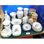 Various Wedgwood and other trinket dishes, vases, etc., bells, Royal Grafton dishes, etc. (1 tray)