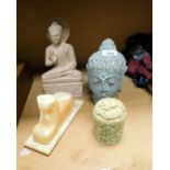 A group of Eastern ornaments, to include a pottery figure of a Hindu God, a marble figure of a head,