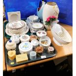 Various ceramics, trinkets and effects, to include two Bakelite trinket boxes, one heart shaped with