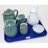 A set of three Denby stoneware graduated coffee pots, together with a milk jug, a modern Chinese