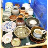 A group of Studio pottery, to include candle stand, vases, milk jug, Studio pottery bowl, etc. (2