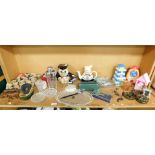 A group of ceramics and glassware, to include a Staffordshire hand painted owl academic teapot, a