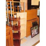 *A large group of furniture and effects, to include a teak side cabinet, CD rack, corner whatnot,