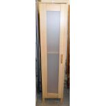 A Ikea style single wardrobe, in a beech effect with partially glazed door, 181cm high, 40cm wide,