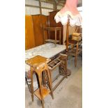 A small group of furniture, to include an oak pie crust top plant stand, an oak umbrella stand and a